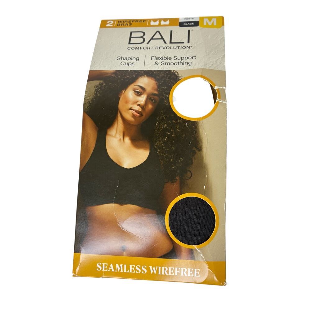 BALI 2-Pack Seamless Wirefree Bras Black/White Shaping Cups NWT Medium